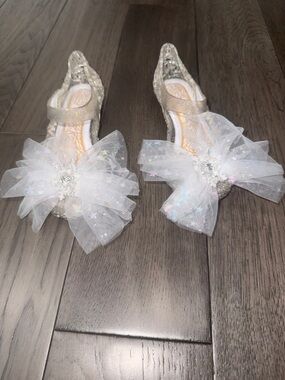 Sparkling White/clear Tulle Bow Girls' Dress jelly Shoes